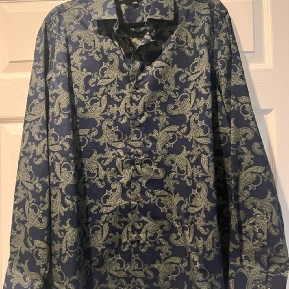 Alfani Men's Navy Paisley Shirt size L
